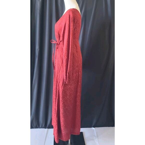 April Cornell Womens Rich Red Jacquard Court Midi Dress Medium Belted - Picture 6 of 8